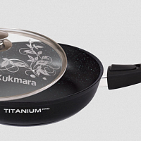 Сковорода 24см с ручкой и стеклянной крышкой Titanium Pro Кукмара