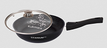 Сковорода 24см с ручкой и стеклянной крышкой Titanium Pro Кукмара