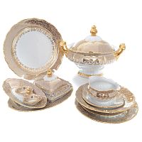 Сервиз столовый 6пер 27пр с супником с тарелками с масленкой Аристократ Бежевый лист